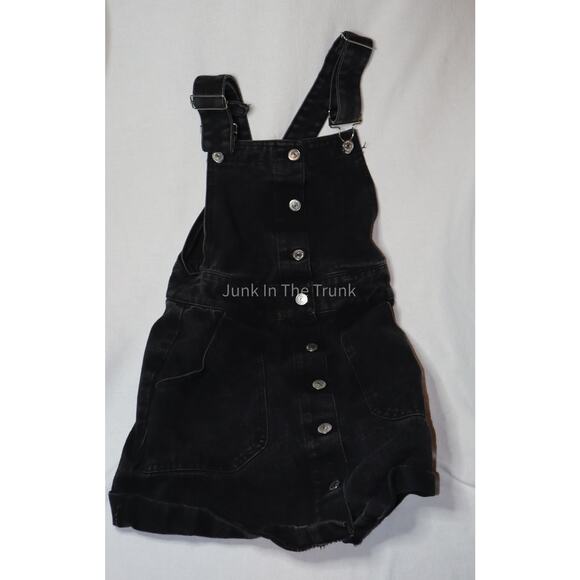 Shein Denim Jean Overall Shorts Shortalls Womens XS Black Wash - Picture 1 of 4